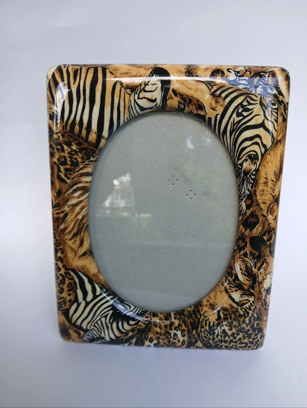 Vintage LaVie African safari Wildlife Print Oval Photo Frame - Brown